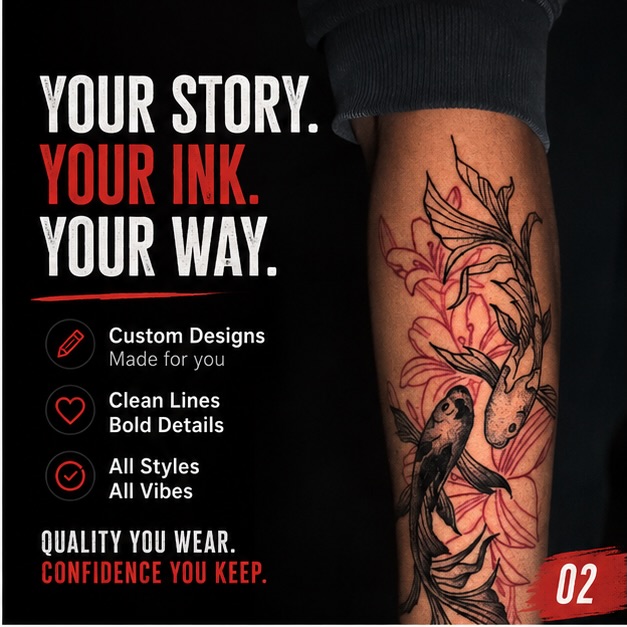 Whether you’re looking for bold lettering, fine line, color, black & grey, or a custom design built just for you, I’m he